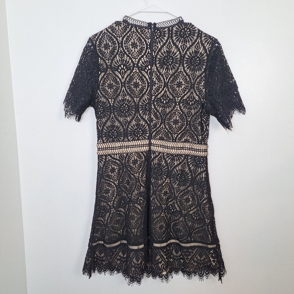 Hailey & Co. Black Cream Lacey Semi-Formal Goth Dark Romantic Mini Dress Size L - Picture 2 of 5